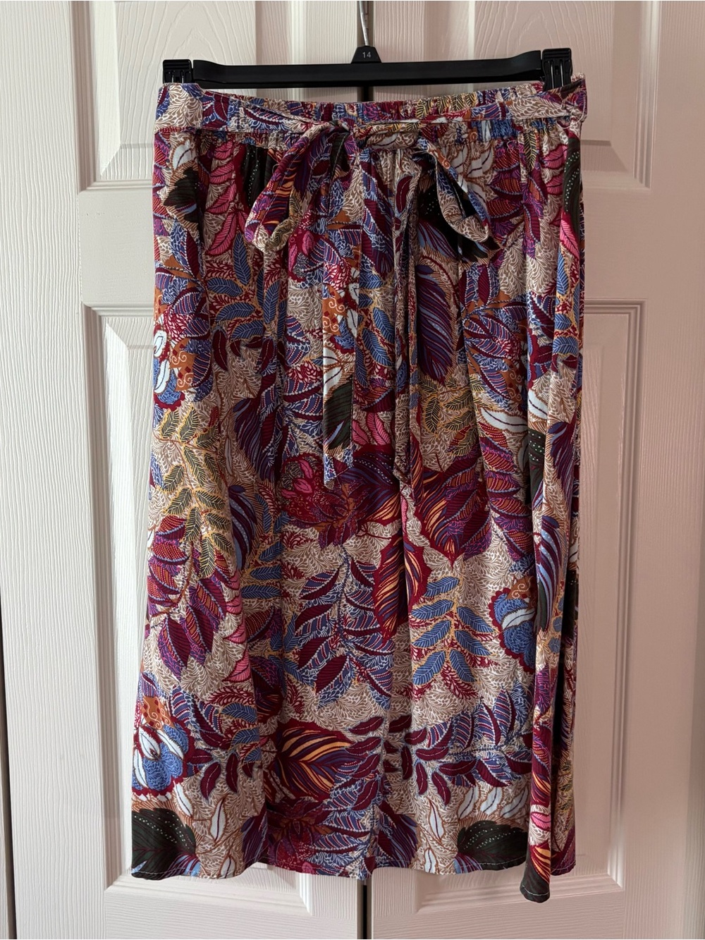 Westport Multicolor Leaf-Print Midi Skirt with Waist Tie